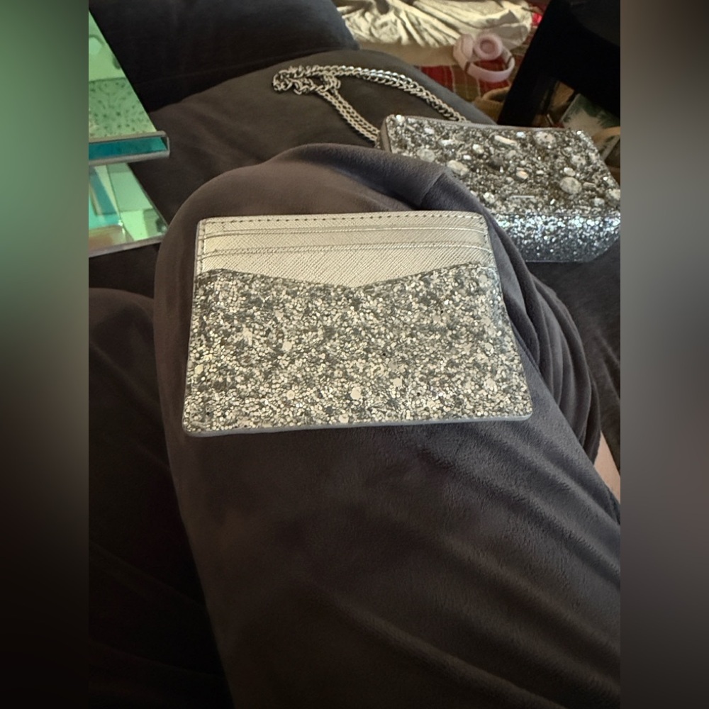 [Kate Spade] authentic metallic tinsel camera crossbody bag & matching card case - Picture 8 of 15